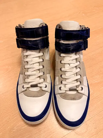 Jimmy Choo Nappy/Mock Croc White/Navy Hip Tops - Size 45