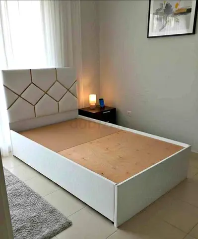 Brand New White Upholstered Double Bed Frame with Padded Headboard