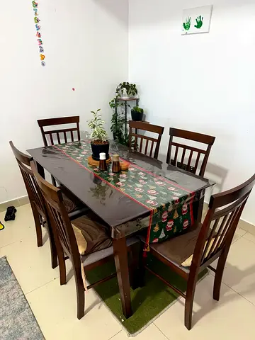 Solid Wood 4-Seater Dining Table with Chairs - Dark Brown