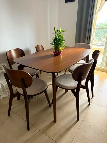 Mid-century style 6-seater wooden dining table with chairs