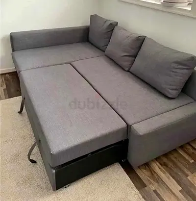 Gray Fabric L-Shaped Sofa Bed with Storage (Good Condition)