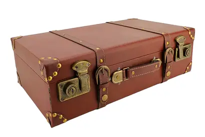 Vintage-style Brown Leather Travel Suitcase / Decorative Trunk