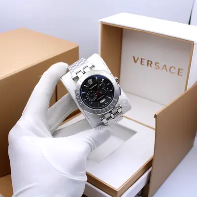 Versace Stainless Steel Mens Watch with Original Box - Black Dial
