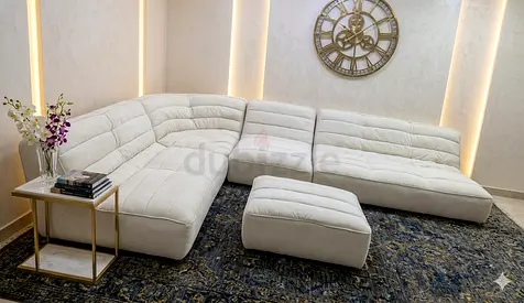 Marina home beige color corner sofa with ottoman