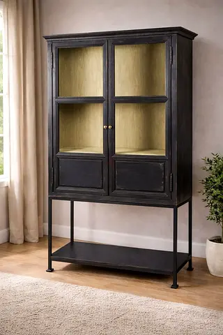 Marina Home. Black Display Cabinet with Glass Doors and Lower Shelf Hardly used!!