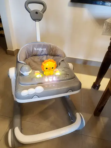 Gray Baby Walker with Light-Up Lion Toy — Great Condition