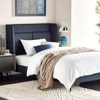 Minimalist Fabric Platform Bed Frame with Slatted Base (Queen) with matress