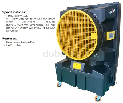 Industrial Evaporative Air Cooler with 130L Tank - Portable