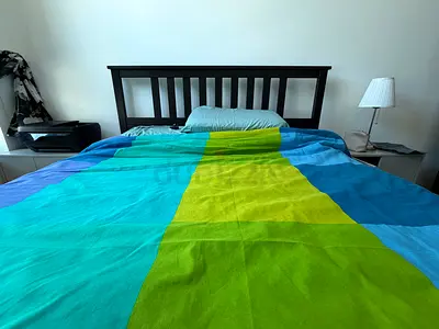 IKEA Double Bed Frame with Slatted Headboard - Dark Brown (160 cms) with IKEA mattress!