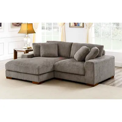 Light brown corduroy fabric sectional sofa