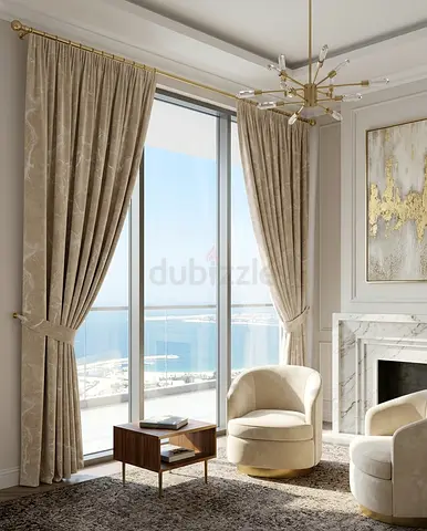 Pair of Beige Floor-Length Curtains with Tiebacks - Ready to Hang