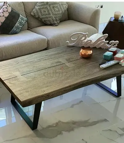 Crate and barrel Solid Wood Coffee Table with Metal Legs - Rustic Modern