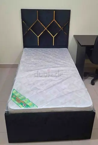 Brand New Single Bed with Headboard and Mattress - Black