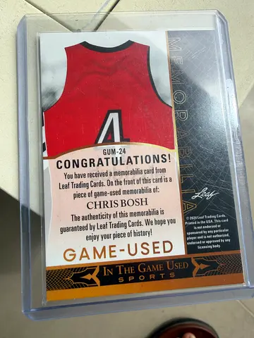Game-Used Memorabilia Basketball Jersey Cards (Encapsulated) - 110 per card ( negotiable )