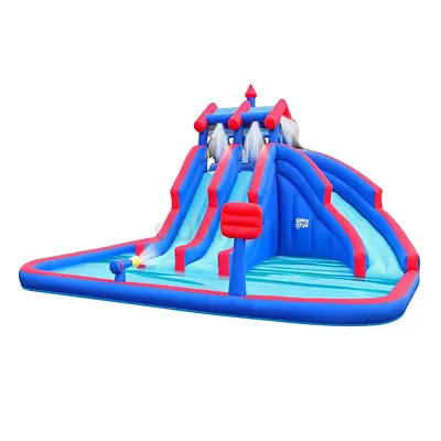 Inflatable Water lagoon Park with Large Water Slides and Basketball Hoop -5.51 x 4.82 x 3.04 m