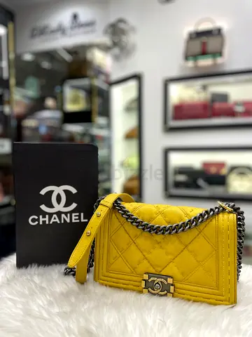 Chanel Yellow Grained Calfskin Leather Medium Boy Bag (Authentic/PreOwned)