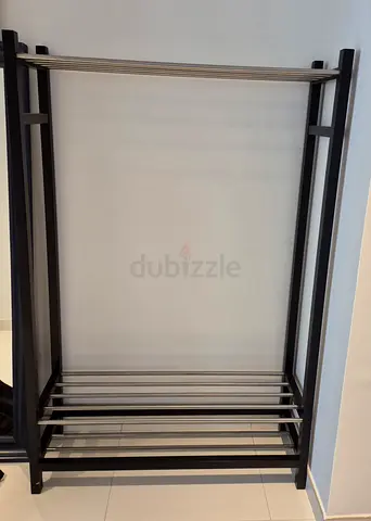 Metal Open Clothes Rack with Shoe Shelf - Black  Silver