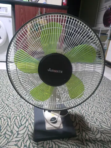 Airmate Table/Floor Fan - Green Blades, Good Working Condition