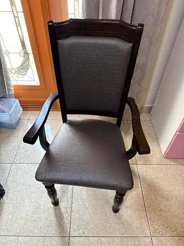 Wooden Dining Chair with Armrests — Dark Finish, Good Condition