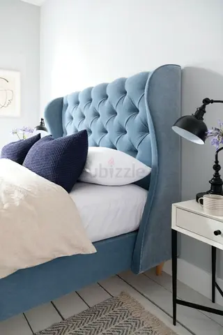 Light Blue Tufted Wingback Bed Frame - Double/Queen (Good Condition)