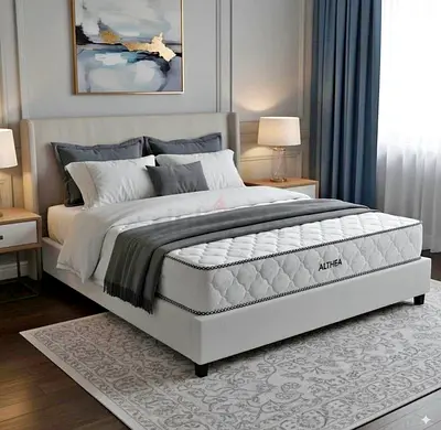 Queen Size Upholstered Bed Frame with Headboard — Light Grey