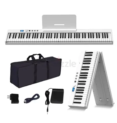 Portable 88-Key Digital Piano/Keyboard with Music Rest - White with Metal black stand