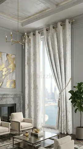 Pair of Floor-Length Textured Eyelet Curtains – /White