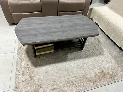 Gray Wood Coffee Table with Lower Shelf - Good Condition