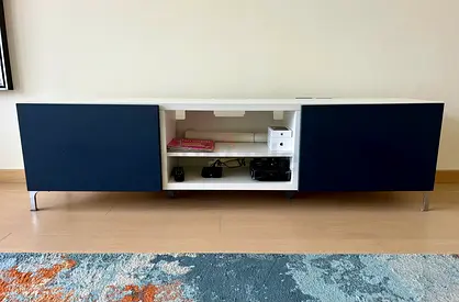 TV bench Besta IKEA with blue doors