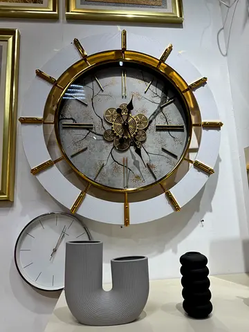 Large Decorative Wall Clock with Gold Accents
