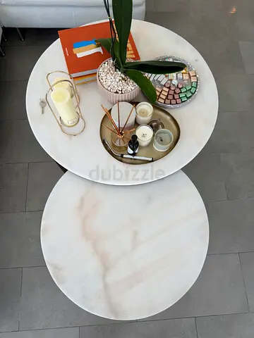 Pair of Round Marble Nesting Side Tables