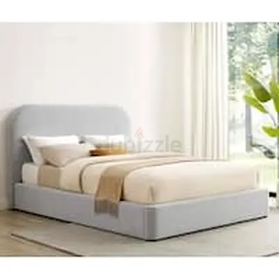 Modern Upholstered Double Bed with Padded Headboard - Light Grey