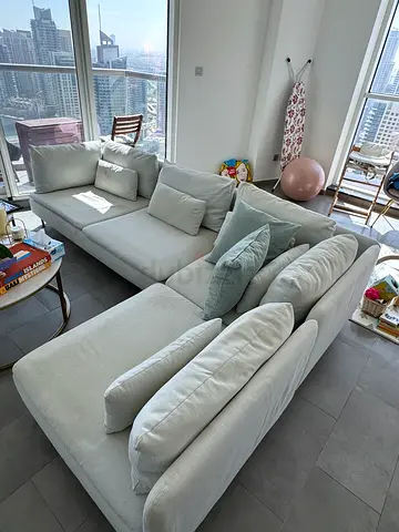 Off white L-shaped sectional sofa, good condition