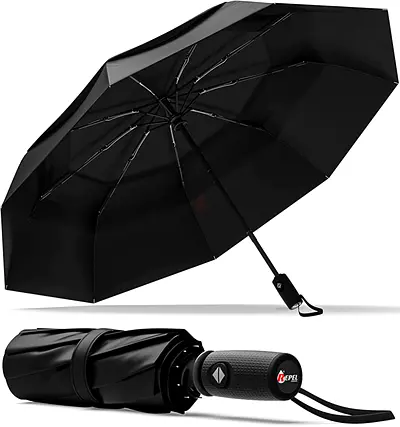 Compact Black Folding Umbrella — Windproof, Auto Open/Close