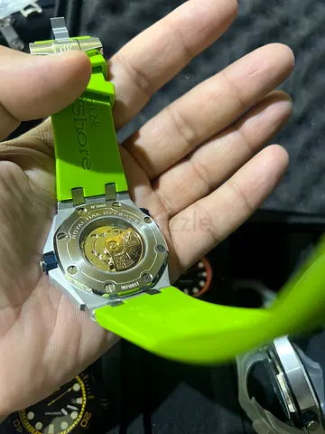 Green Strap Automatic Mens Watch with Exhibition Caseback
