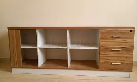 Low TV Unit / Storage Cabinet with Drawers and Open Shelves - Wooden Finish