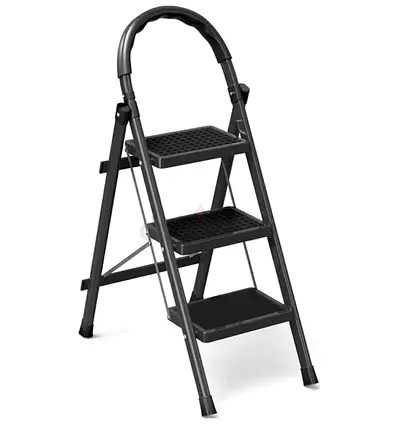 3-Step Folding Step Ladder — Lightweight Steel Household Ladder