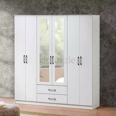 Homebox White 6-Door Wardrobe with Mirror and Drawers