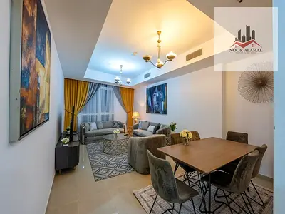 Sharjah Al Khan Beach Tower 2, two-bedroom apartment, hall, kitchen, two bathrooms and balcony