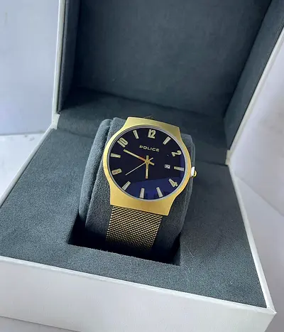 Police mens gold-tone watch with mesh bracelet