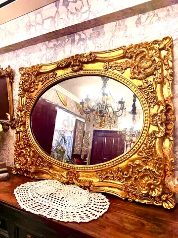 Large Ornate Gold Framed Oval Wall Mirror - Vintage Baroque Style