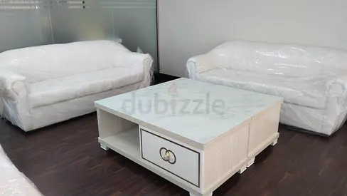 Sofa three sitter White mirror Coffee Table with Storage (Good Condition)
