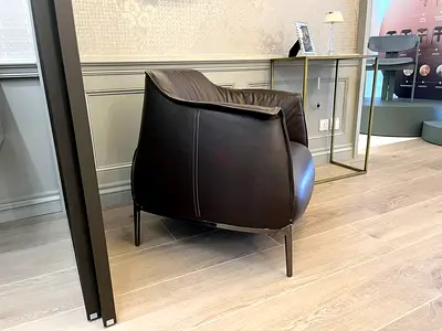 x2 POLTRONA FRAU Archibald Leather Armchairs in dark brown leather with chrome plated metal base