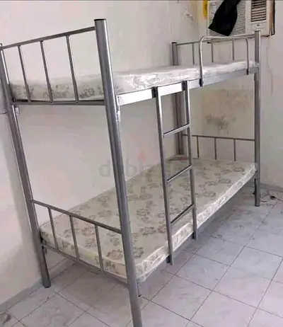 Silver Metal Bunk Bed with Mattresses — Good Condition