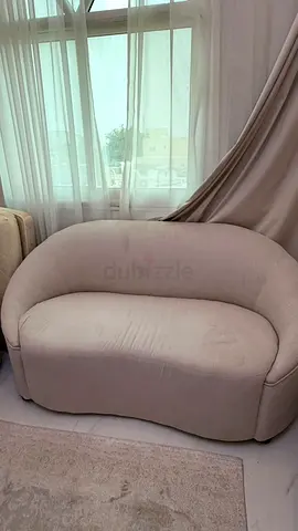 Compact 3-Seater Curved Sofa in Beige — Good Condition