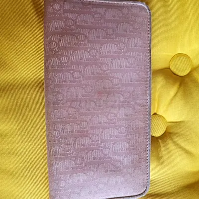 Authentic Dior Light Pink Womens Zip Wallet with Dior Charm