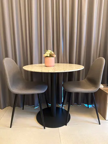 Round Marble-Top Dining Table with 2 Upholstered Chairs