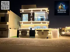Corner villa for sale in Ajman, two floors and a roof, located on two streets with a large setback i