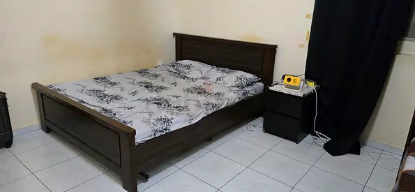 Wooden Double Bed Frame with Headboard - Dark Finish