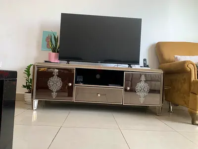 Mirrored TV Cabinet / Entertainment Unit - 2 Doors, Center Drawer